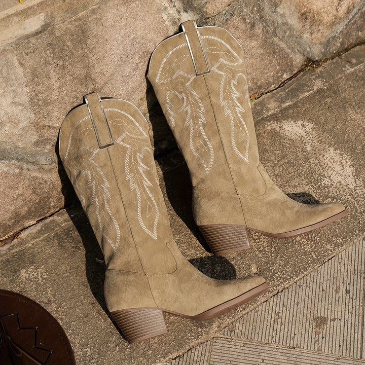 Blythe | Damen Western Cowboy Stiefel mit weitem Wadenbereich