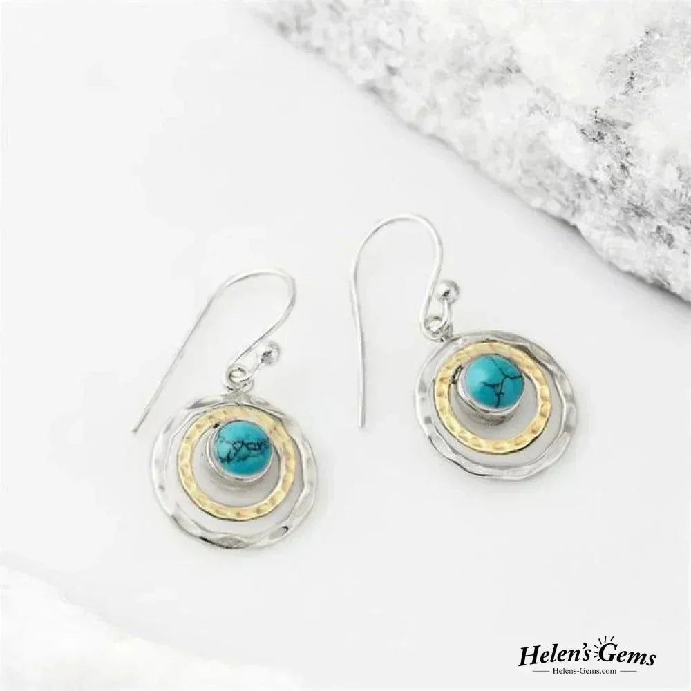 Boho Saturn Ohrringe: Türkis & Gold