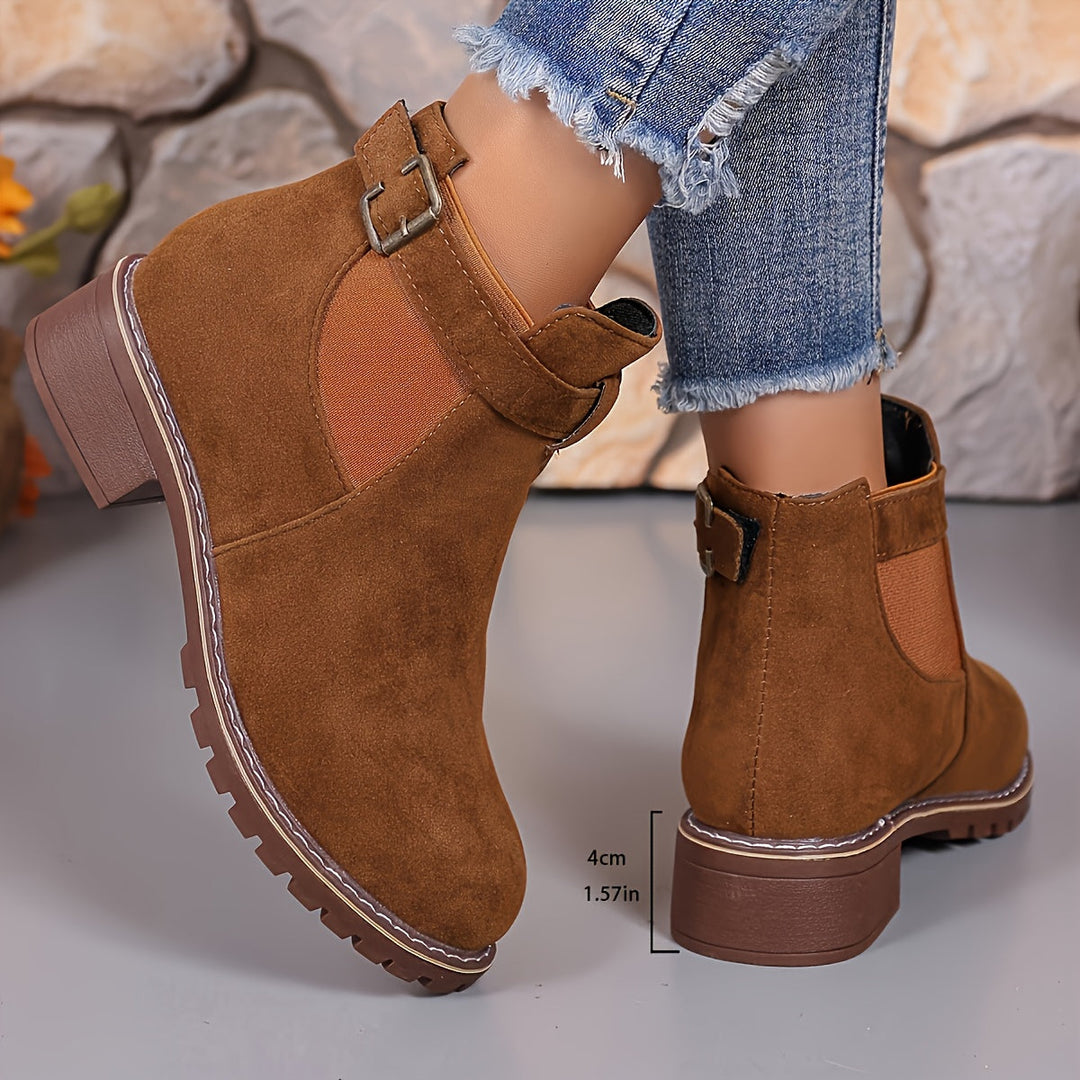 Nerida | Women's Chelsea Ankle Boots with Block Heel and Buckle Strap
