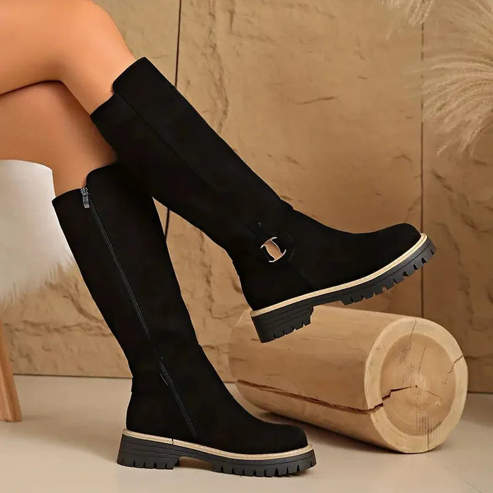Bertine | Damen Knief hohe Stiefel mit Schnallen-Detail und Profilsohle