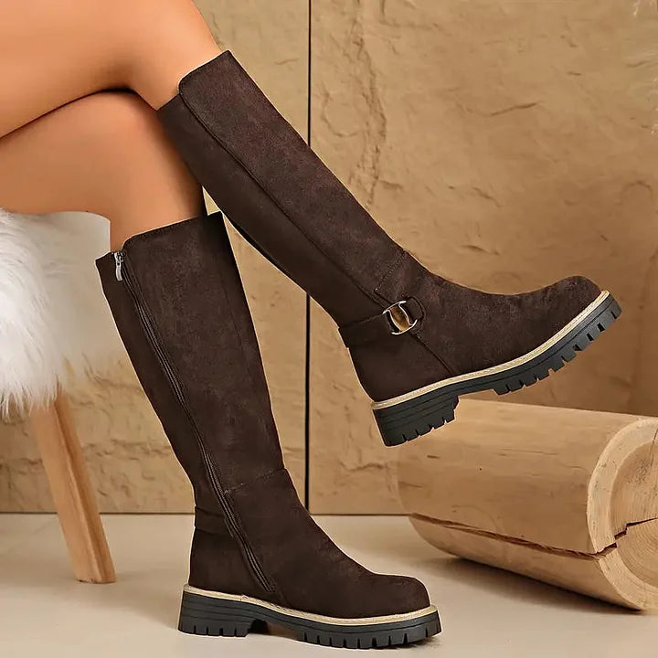 Bertine | Damen Knief hohe Stiefel mit Schnallen-Detail und Profilsohle