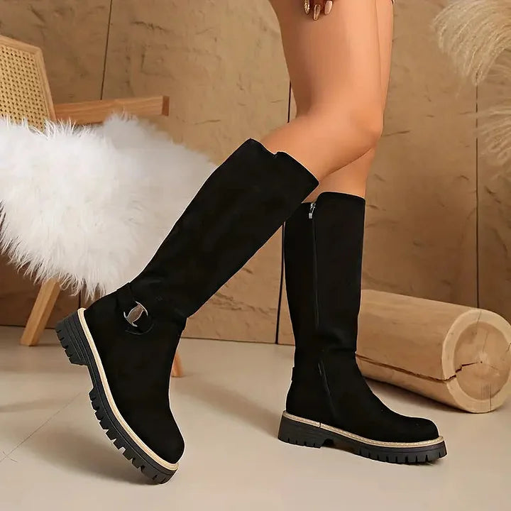 Bertine | Damen Knief hohe Stiefel mit Schnallen-Detail und Profilsohle