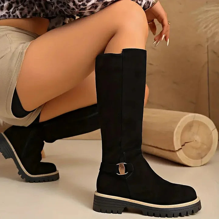 Bertine | Damen Knief hohe Stiefel mit Schnallen-Detail und Profilsohle