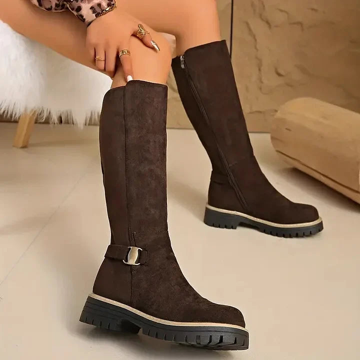 Bertine | Damen Knief hohe Stiefel mit Schnallen-Detail und Profilsohle