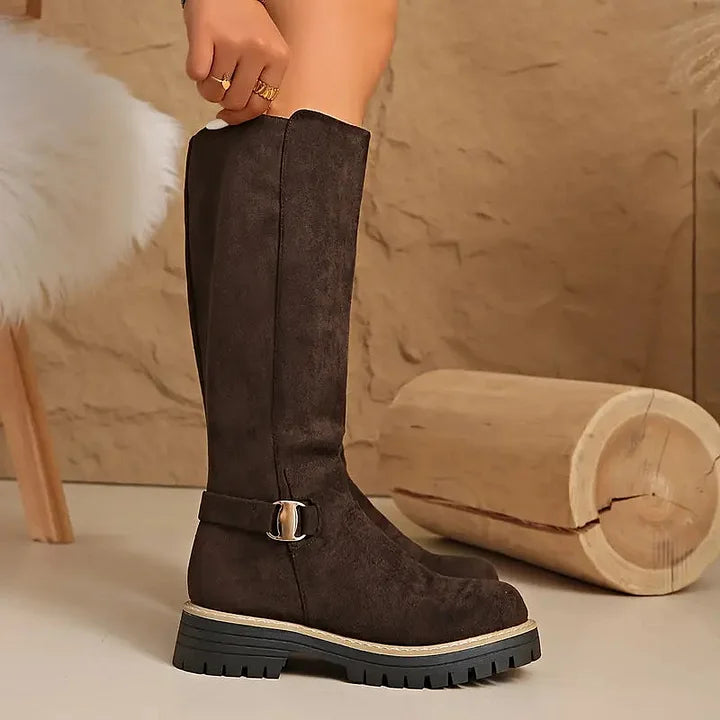 Bertine | Damen Knief hohe Stiefel mit Schnallen-Detail und Profilsohle