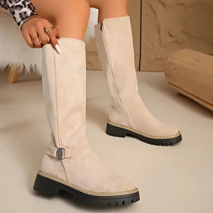 Bertine | Damen Knief hohe Stiefel mit Schnallen-Detail und Profilsohle