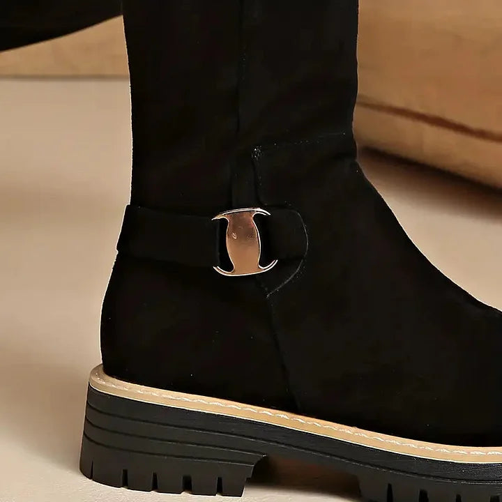 Bertine | Damen Knief hohe Stiefel mit Schnallen-Detail und Profilsohle
