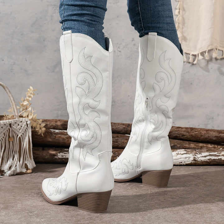 Brecken | Damen Western Cowboy Stiefel mit weitem Schaft und Reißverschluss
