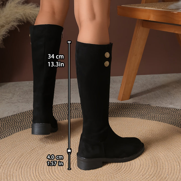 Halcyon | Damen knielange Stiefel mit goldenen Knopfakzenten