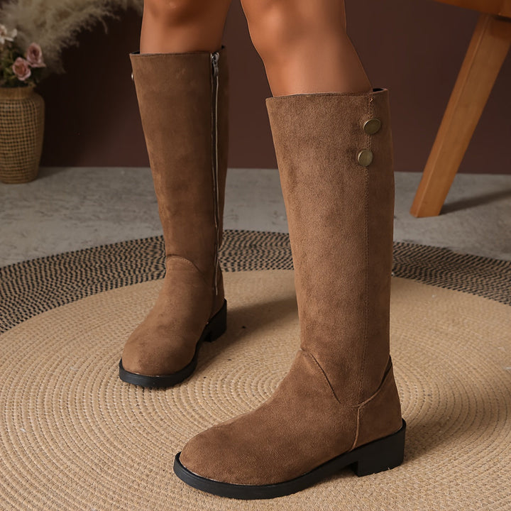Halcyon | Damen knielange Stiefel mit goldenen Knopfakzenten