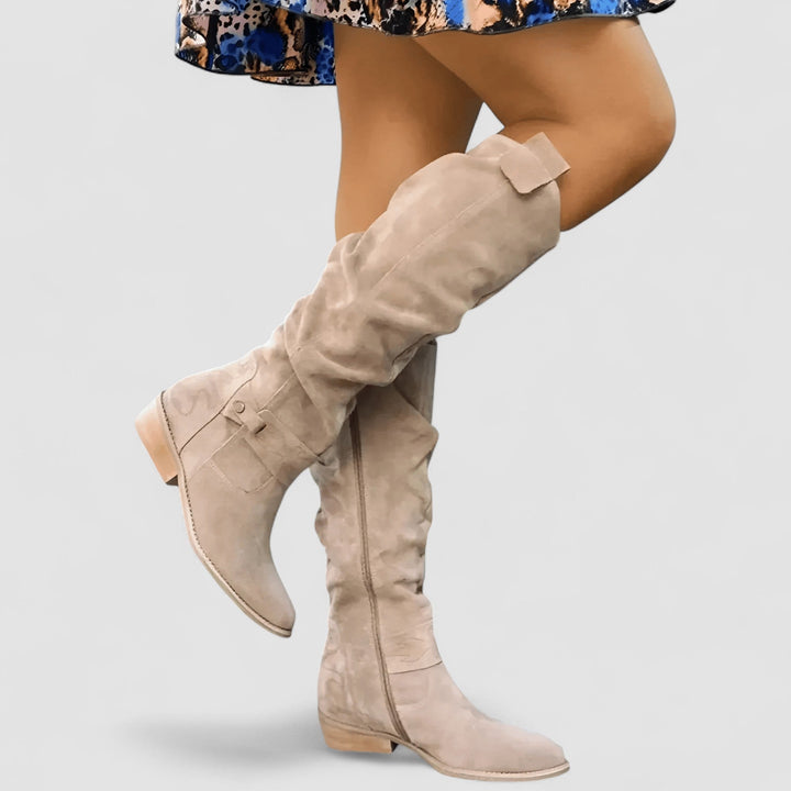 Ailsa | Damen knielange Schlupfstiefel mit Ziehlasche
