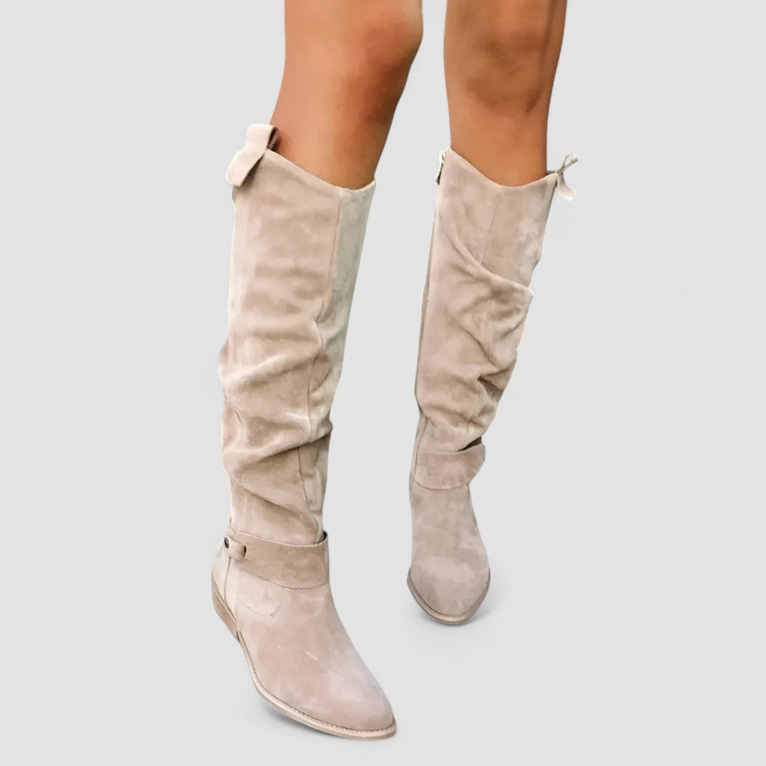 Ailsa | Damen knielange Schlupfstiefel mit Ziehlasche