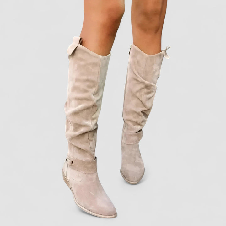 Ailsa | Damen knielange Schlupfstiefel mit Ziehlasche