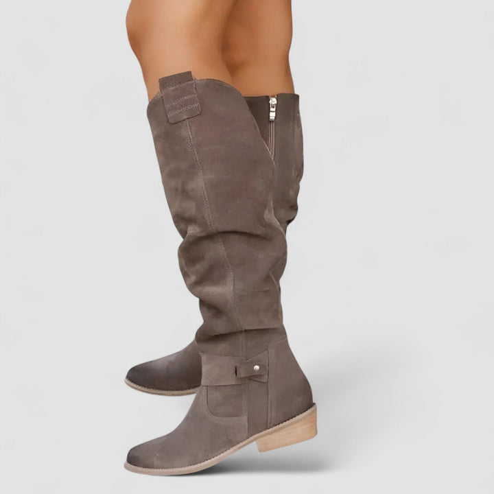 Ailsa | Damen knielange Schlupfstiefel mit Ziehlasche