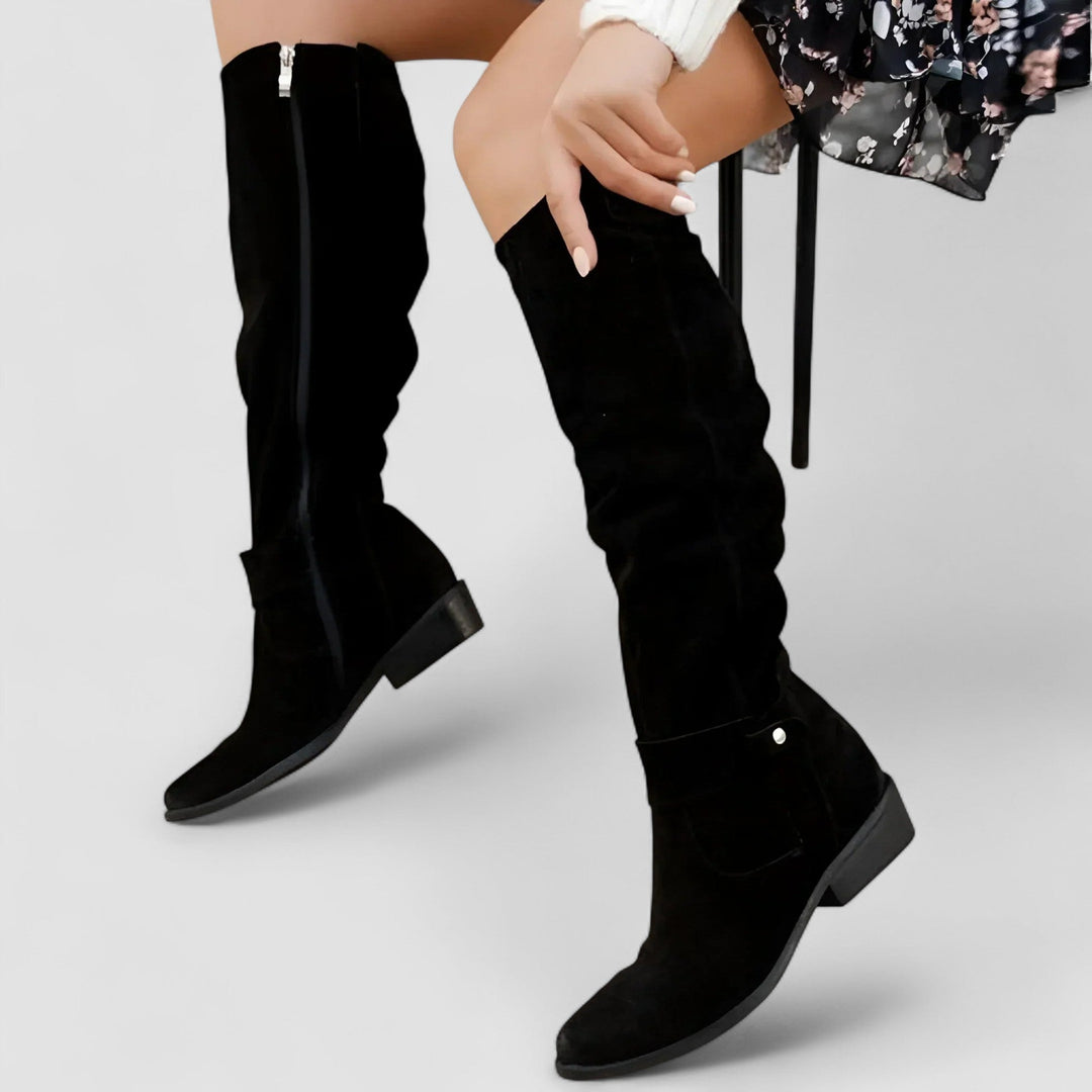 Ailsa | Damen knielange Schlupfstiefel mit Ziehlasche