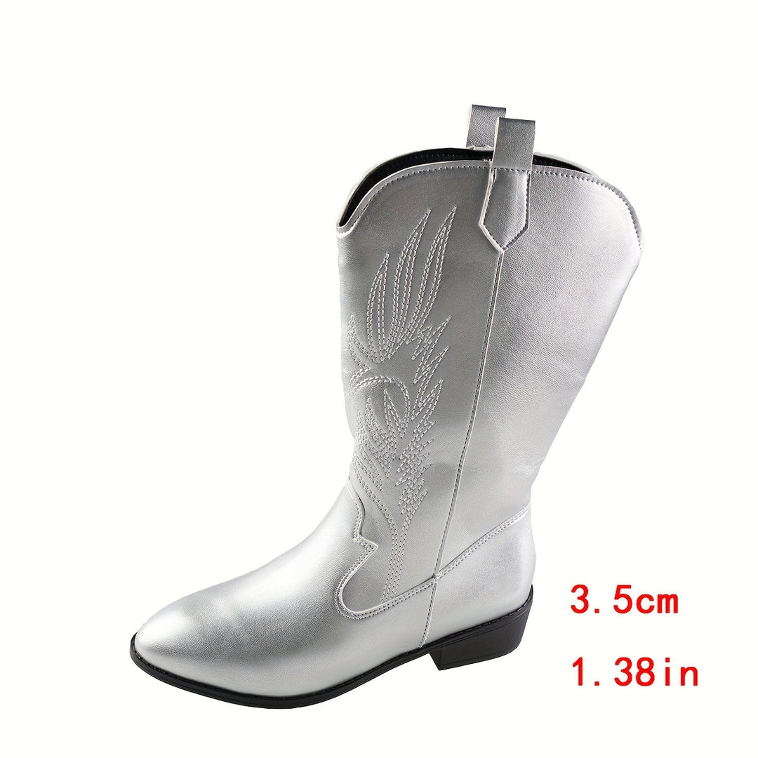 Brenley | Damen Western Cowboy Stiefel mit weitem Schaft und besticktem Schaft