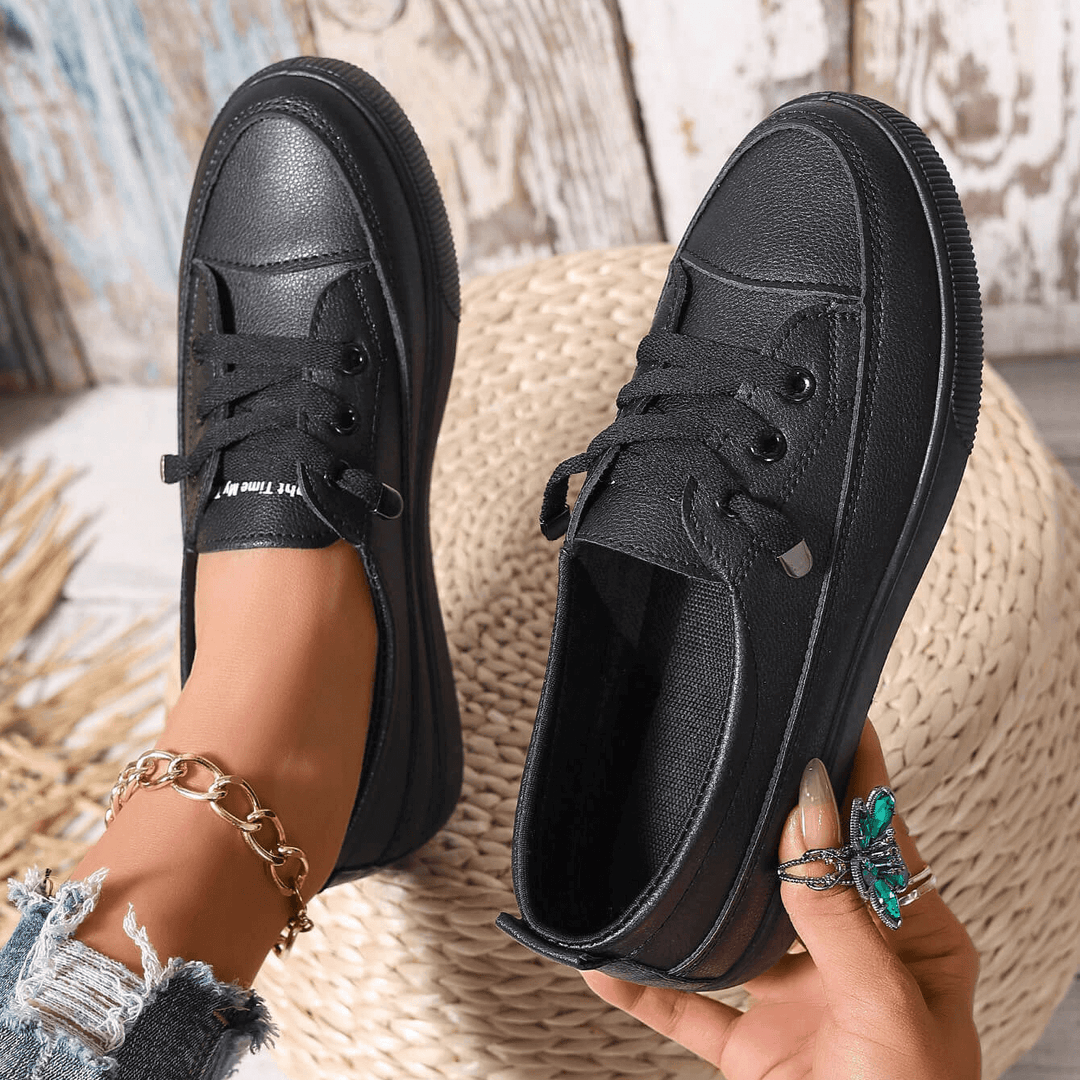 Damen weiße Schnürschuhe flach orthopädisch - atmungsaktive weiche Einlegesohle