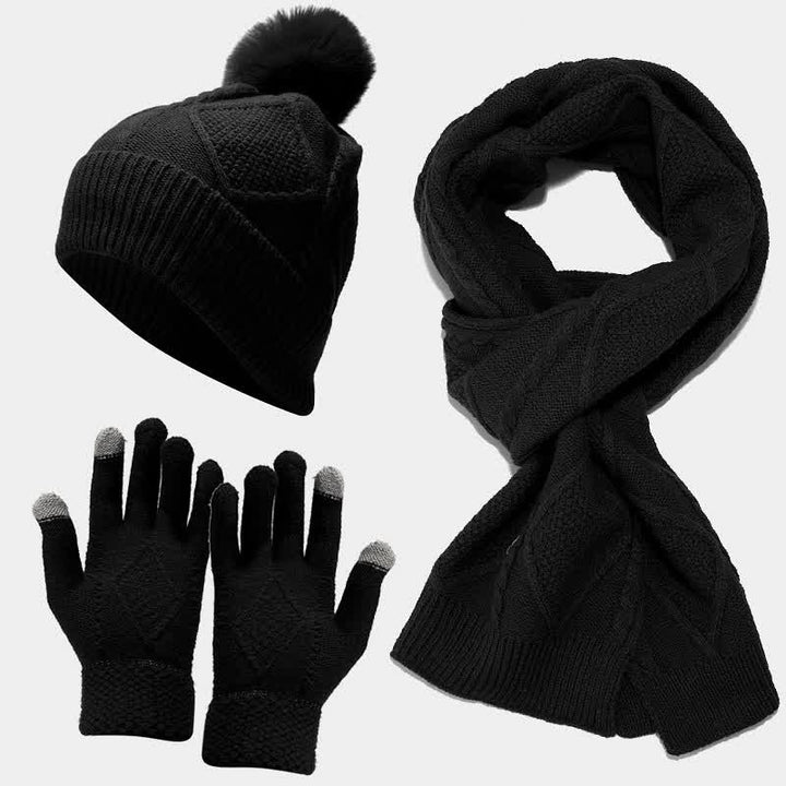 Damen Strickset mit Mütze, Schal und Handschuhen