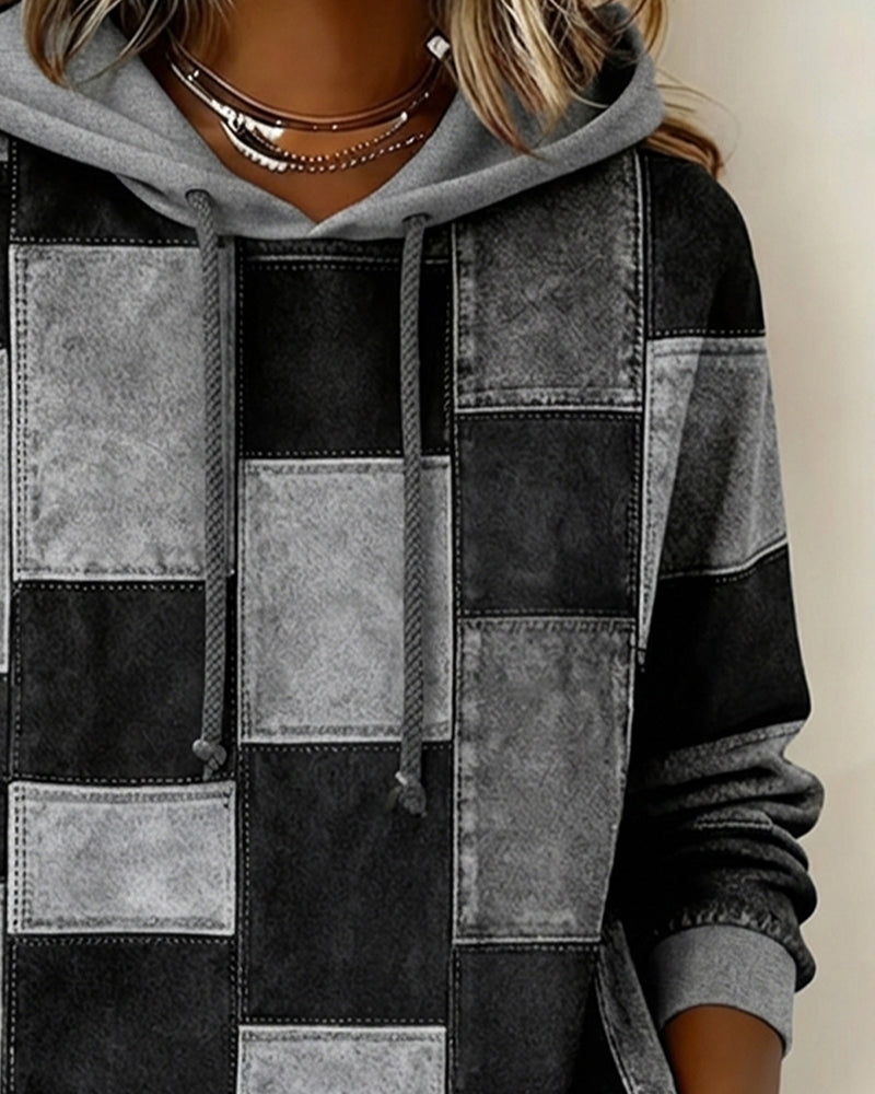 Schicker Langarm-Karierten Hoodie