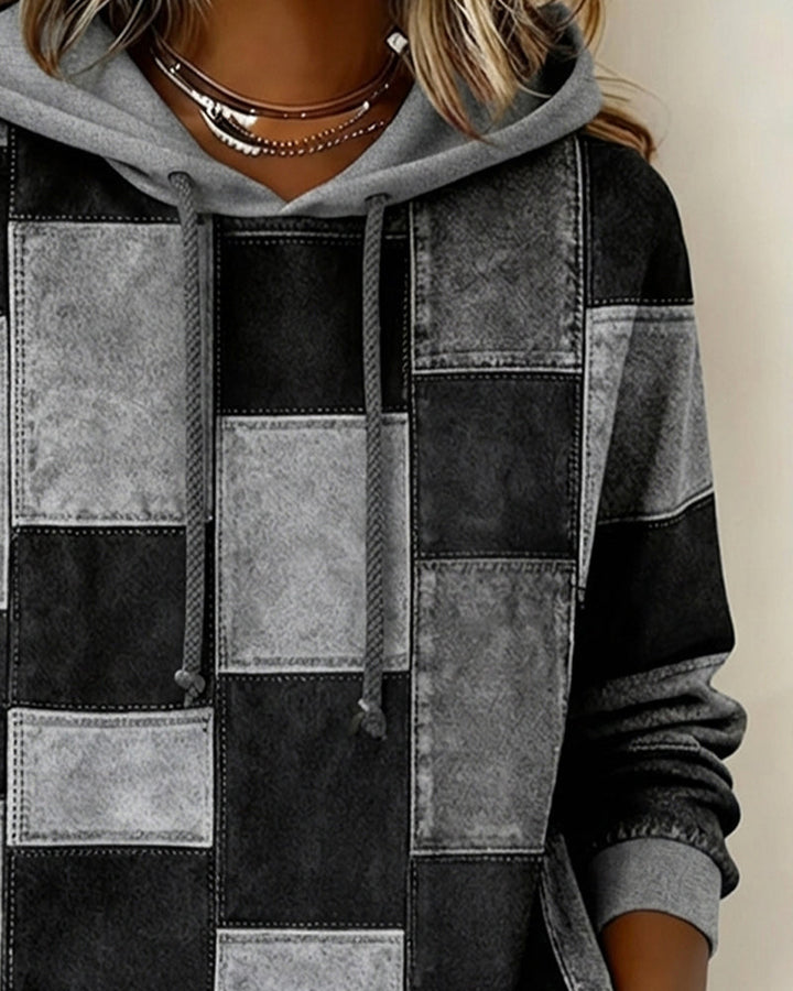 Schicker Langarm-Karierten Hoodie
