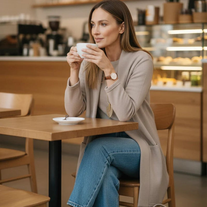 Schickes 3-teiliges Ensemble: Langer Cardigan, Top und Hose