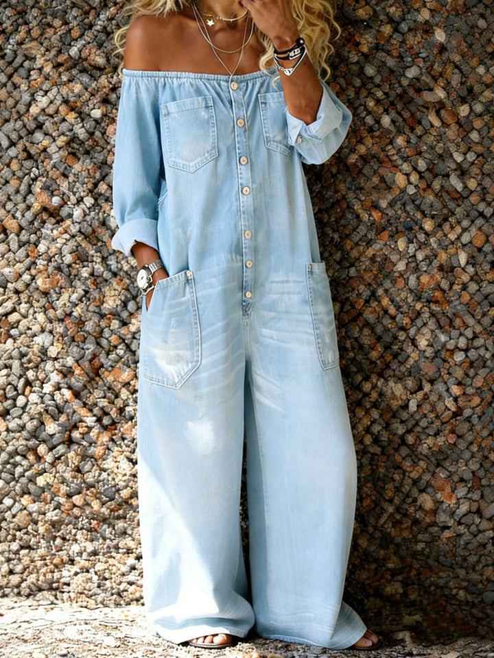 Noa | Denim-Jumpsuit mit Off-Shoulder-Ausschnitt