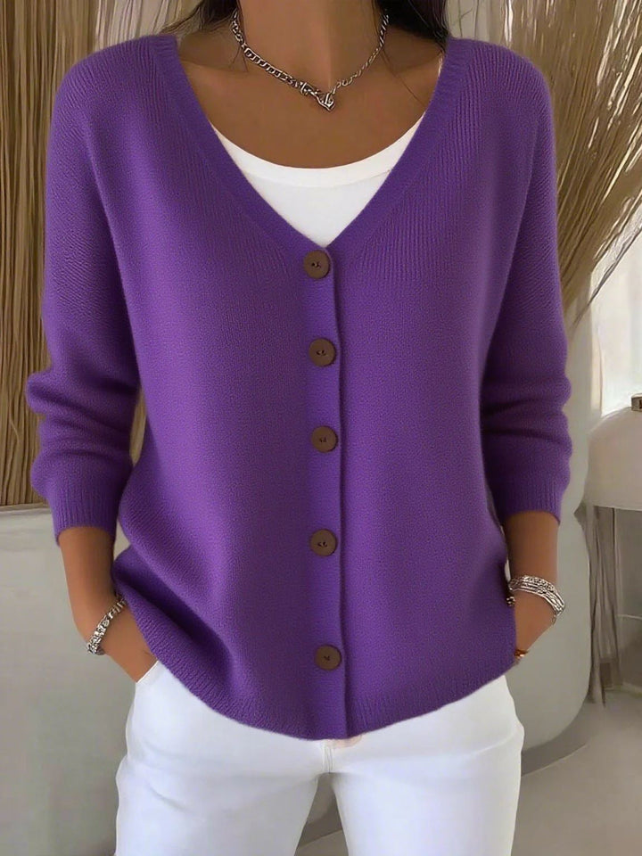 Olivia™ - Langarm V-Ausschnitt Knopf Pullover