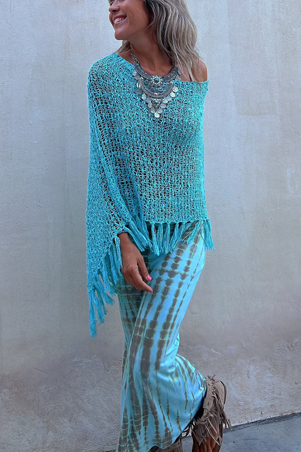 Sonnenuntergang Brise Quasten Strick Cover-Up mit Ausschnitt-Design