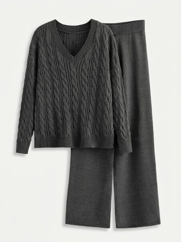 Completo da donna a due pezzi, scollo a V e maniche lunghe