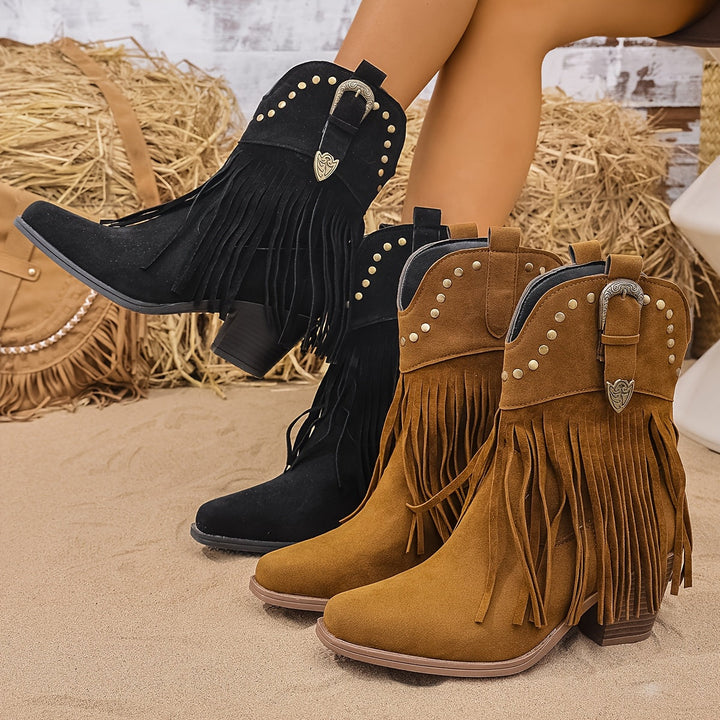 Calla | Damen Western-Stiefel mit weitem Schaft und Fransen