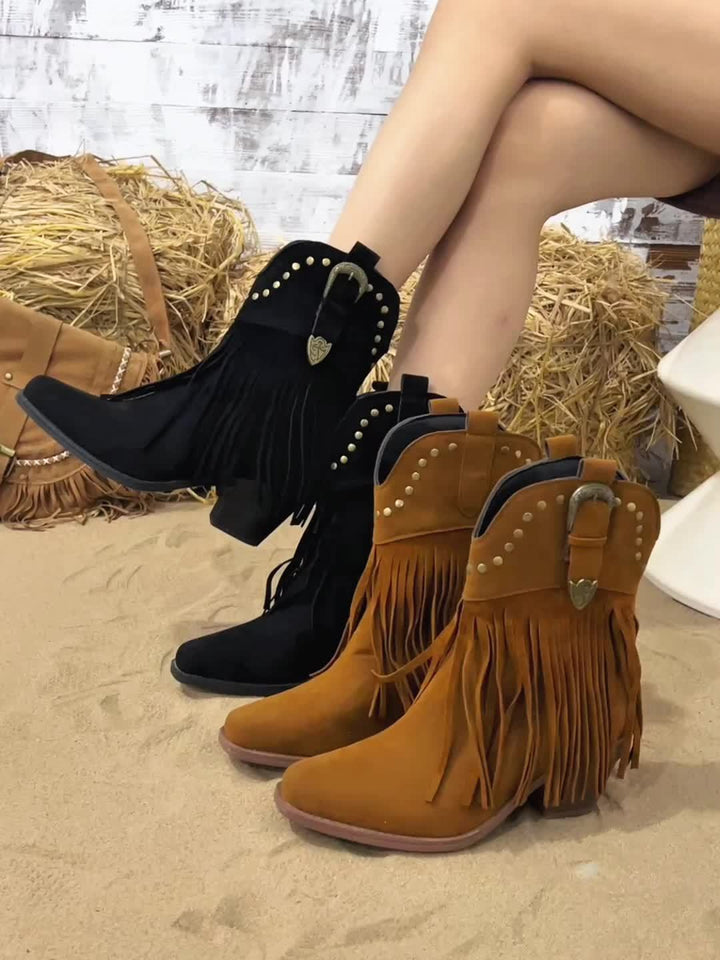 Calla | Damen Western-Stiefel mit weitem Schaft und Fransen