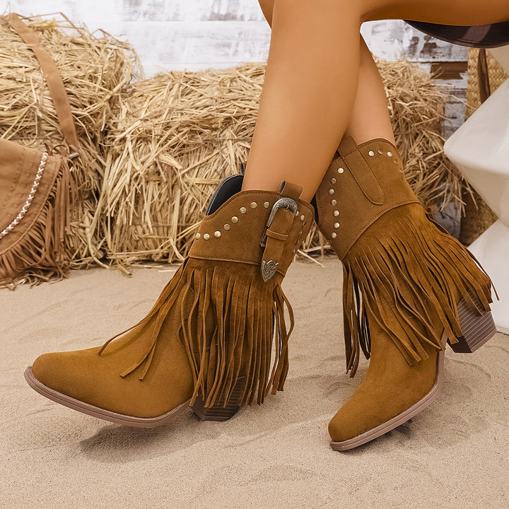 Calla | Damen Western-Stiefel mit weitem Schaft und Fransen