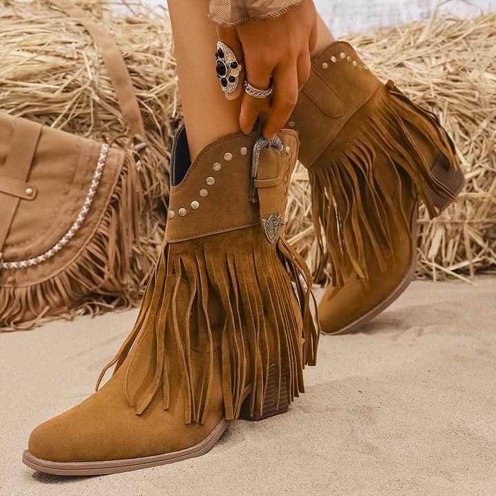 Calla | Damen Western-Stiefel mit weitem Schaft und Fransen