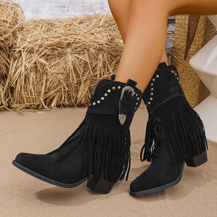 Calla | Damen Western-Stiefel mit weitem Schaft und Fransen