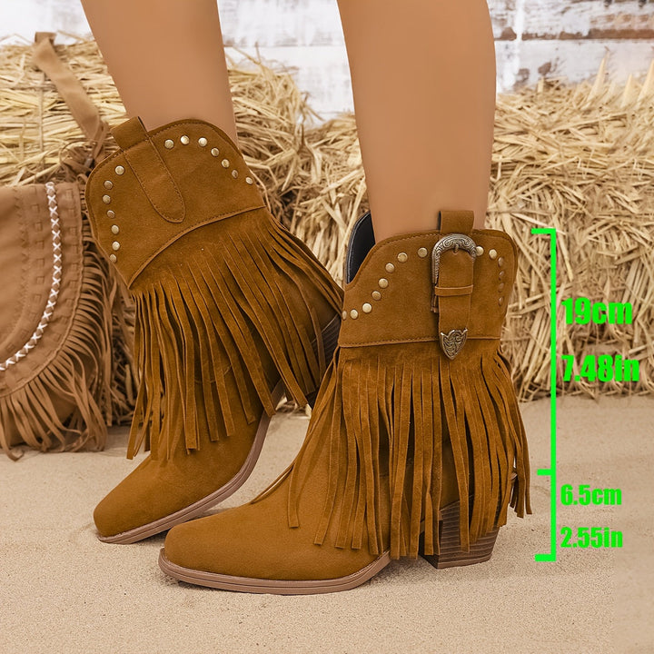 Calla | Damen Western-Stiefel mit weitem Schaft und Fransen