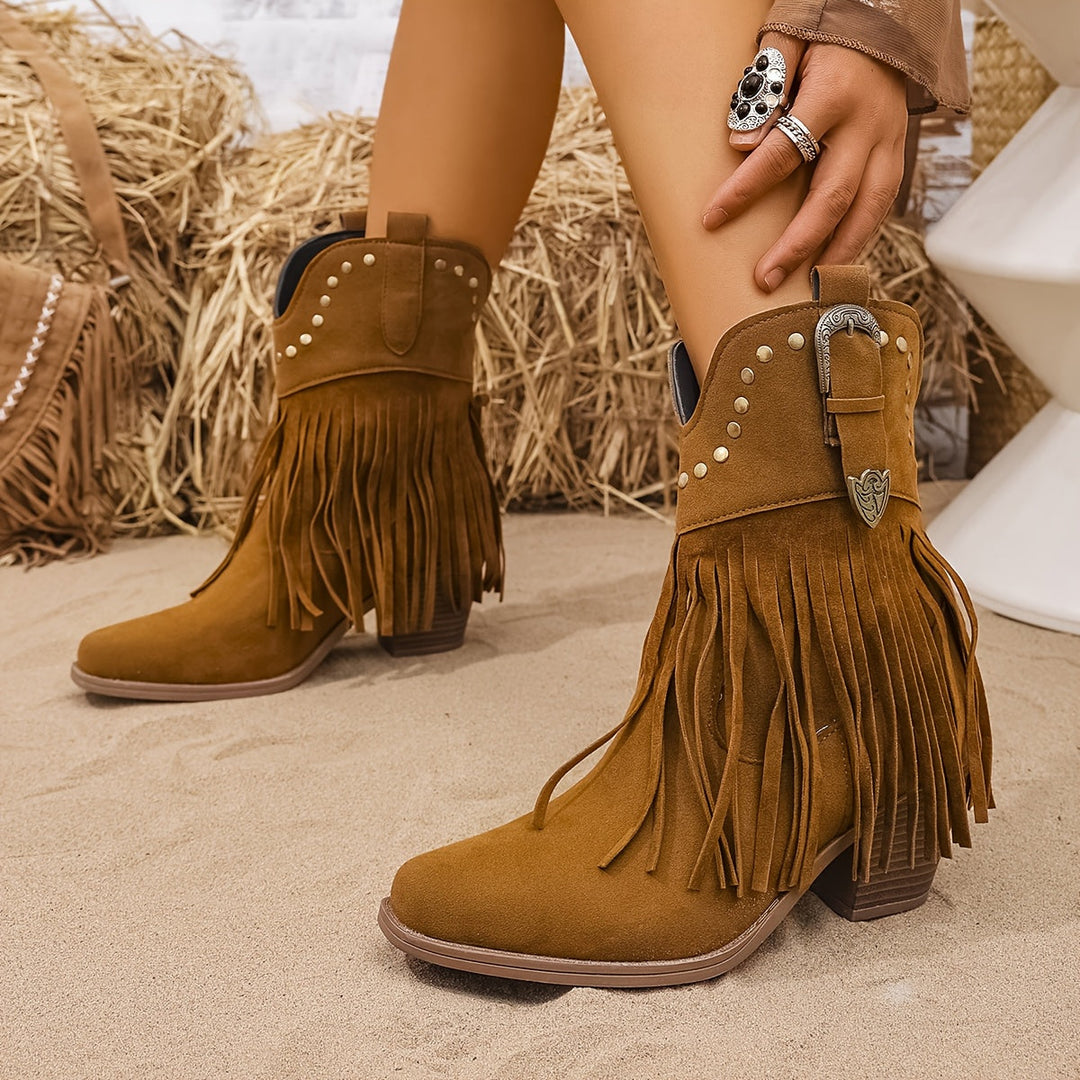 Calla | Damen Western-Stiefel mit weitem Schaft und Fransen