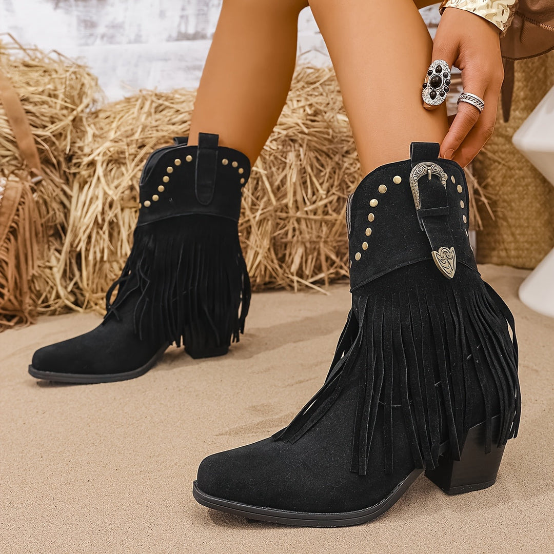 Calla | Damen Western-Stiefel mit weitem Schaft und Fransen