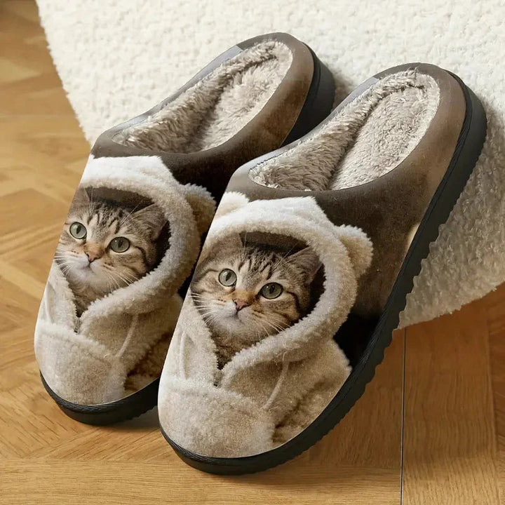 Adorable 3D Katzenkopf Gemütliche Slip-On Hausschuhe