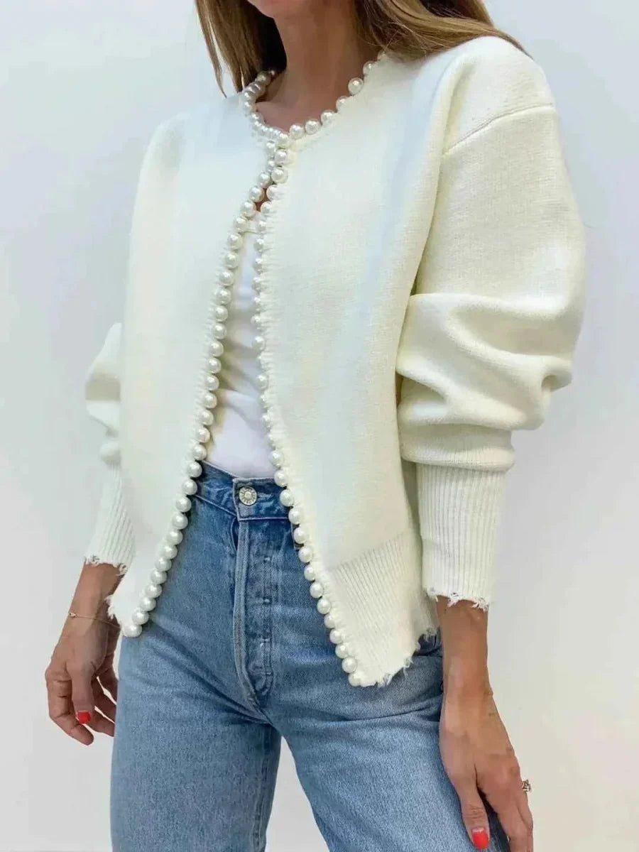 Damen langärmelige Strickjacke mit Fransen