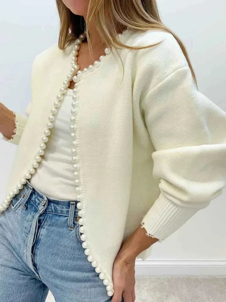 Damen langärmelige Strickjacke mit Fransen