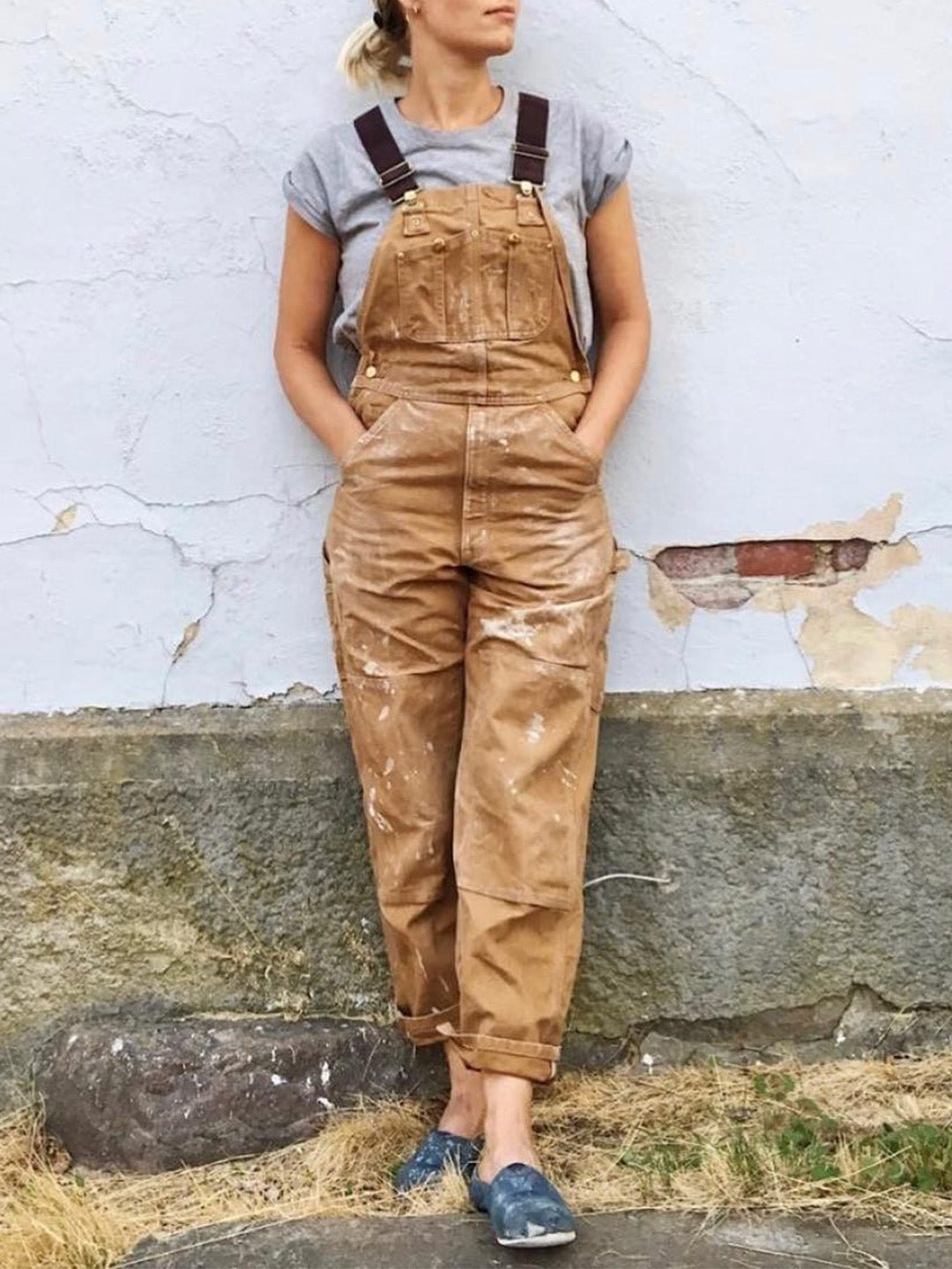 Damen-Latzhosen mit Taschen und Knöpfen