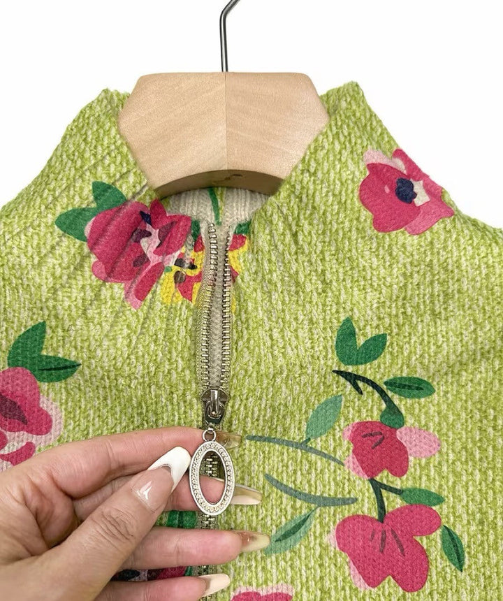Constance | Damen Strickjacke mit Blumenmuster und Reißverschluss