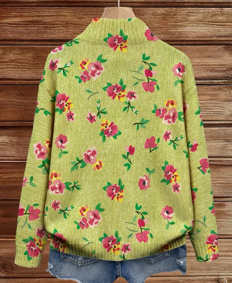 Constance | Damen Strickjacke mit Blumenmuster und Reißverschluss