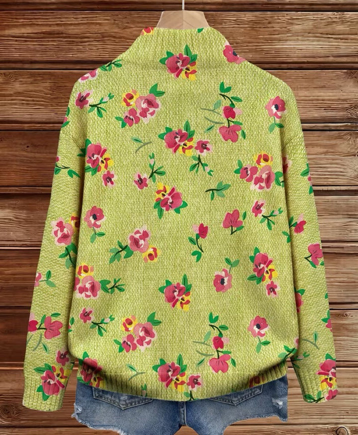 Constance | Damen Strickjacke mit Blumenmuster und Reißverschluss
