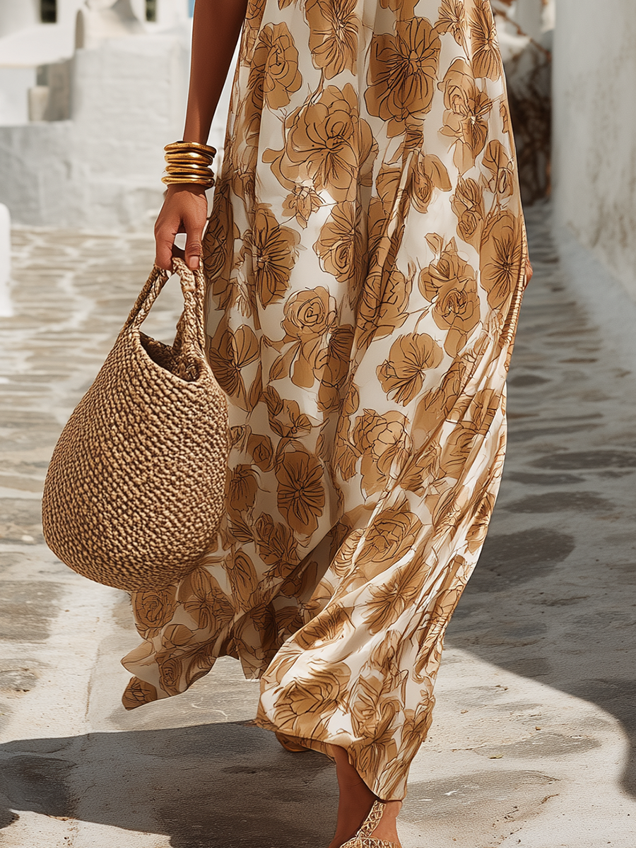 Elegantes Floral Satin Maxikleid für Ihren Urlaub