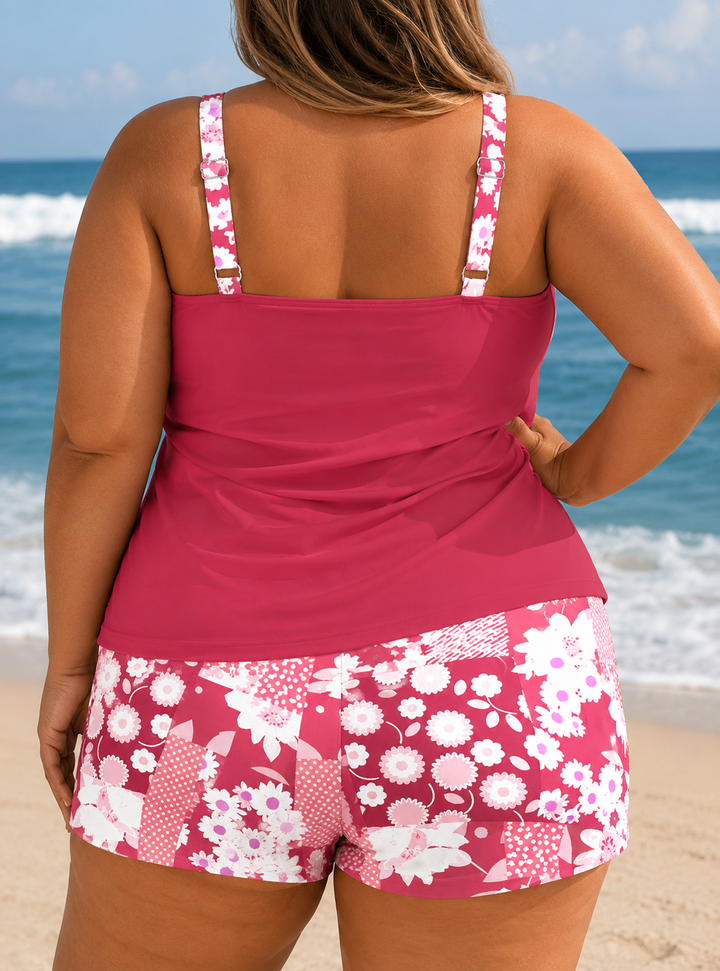 Nanet Damen Tankini-Shorts-Set in Übergröße mit Print