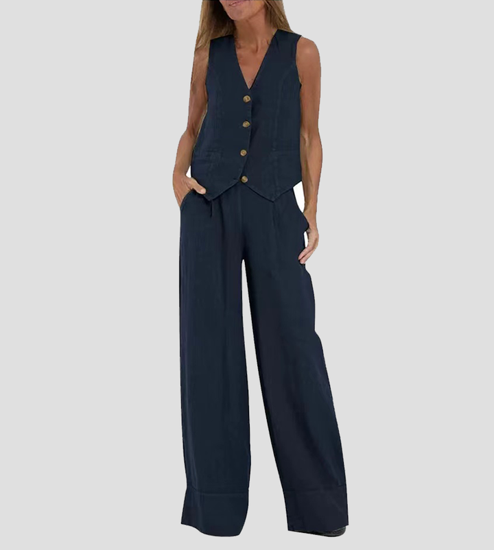 Aira - Geknöpfter Weste & Weite Hose Set