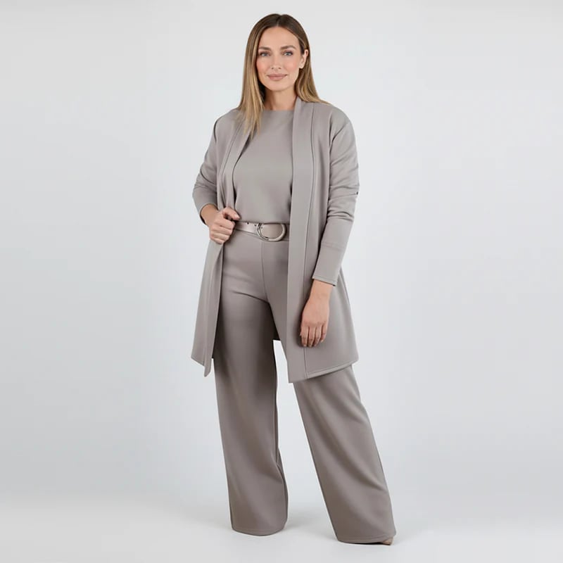 Schickes 3-teiliges Ensemble: Langer Cardigan, Top und Hose