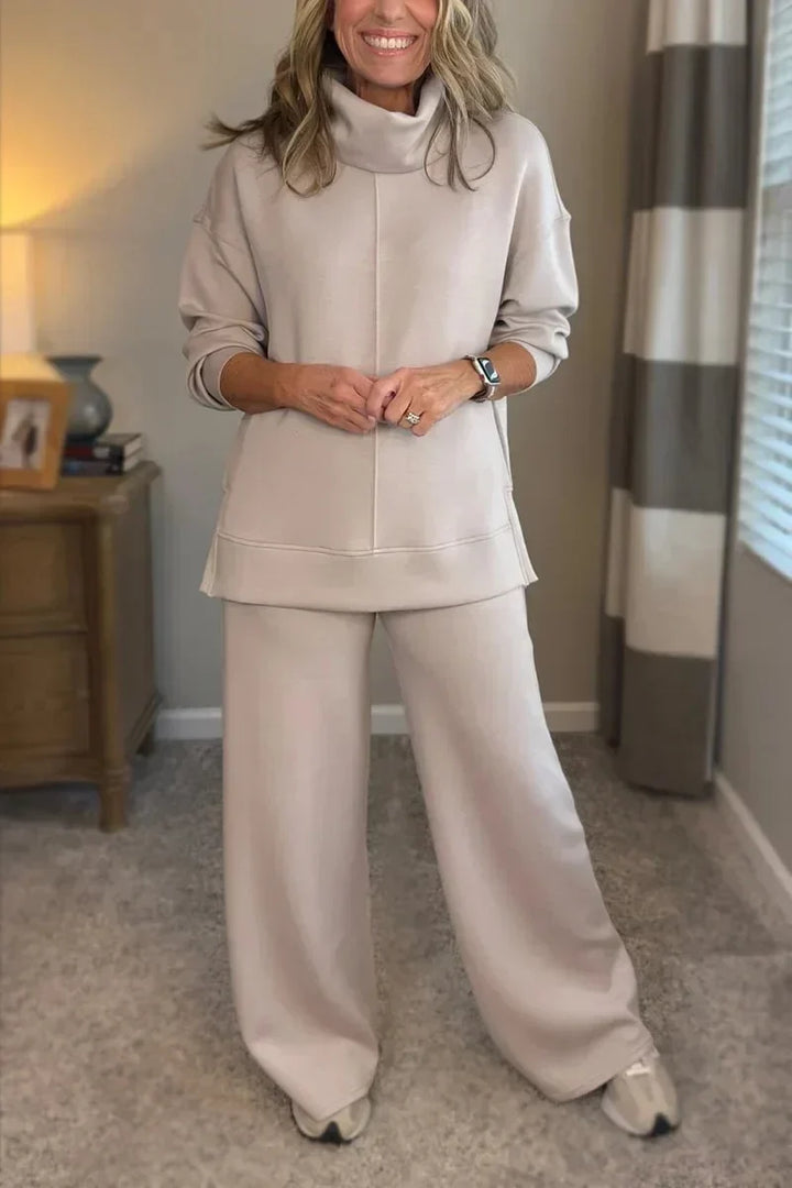 Aivra | Conjunto de dos piezas para mujer con cuello alto, mangas largas, pantalón de pierna ancha y bolsillos