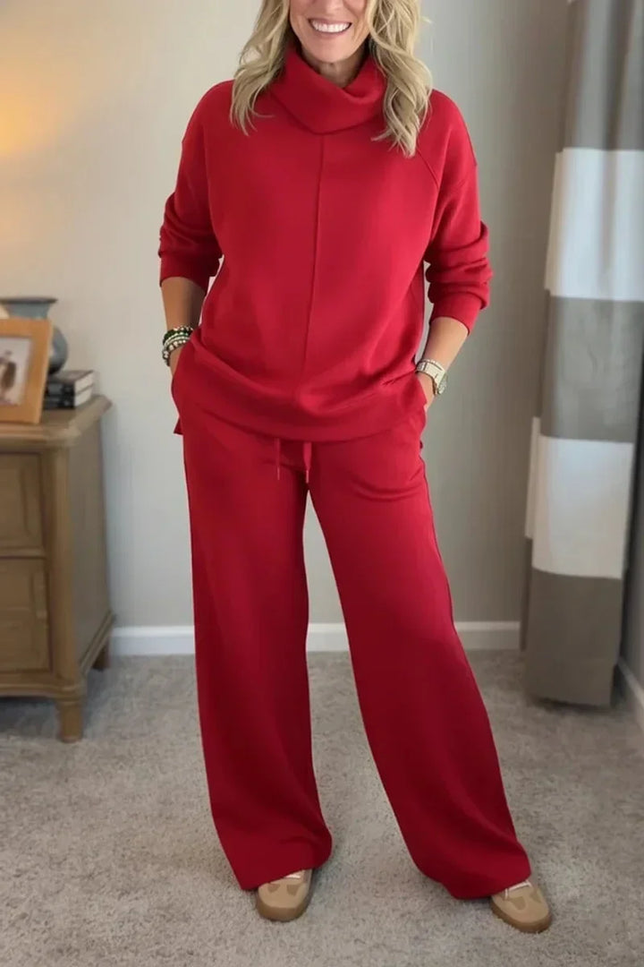 Aivra | Conjunto de dos piezas para mujer con cuello alto, mangas largas, pantalón de pierna ancha y bolsillos